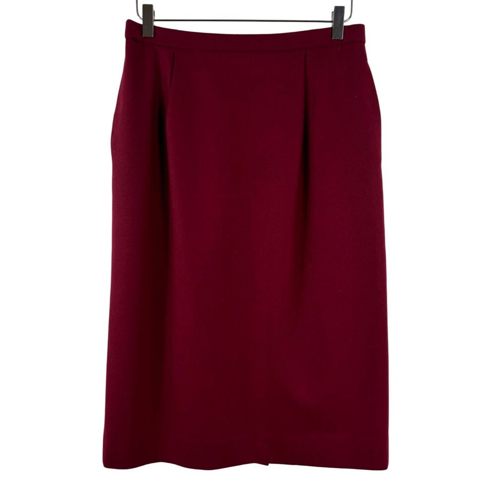 Vintage Pendleton Midi Skirt 12 Burgundy Maroon Wool Academia USA Pockets Pleats